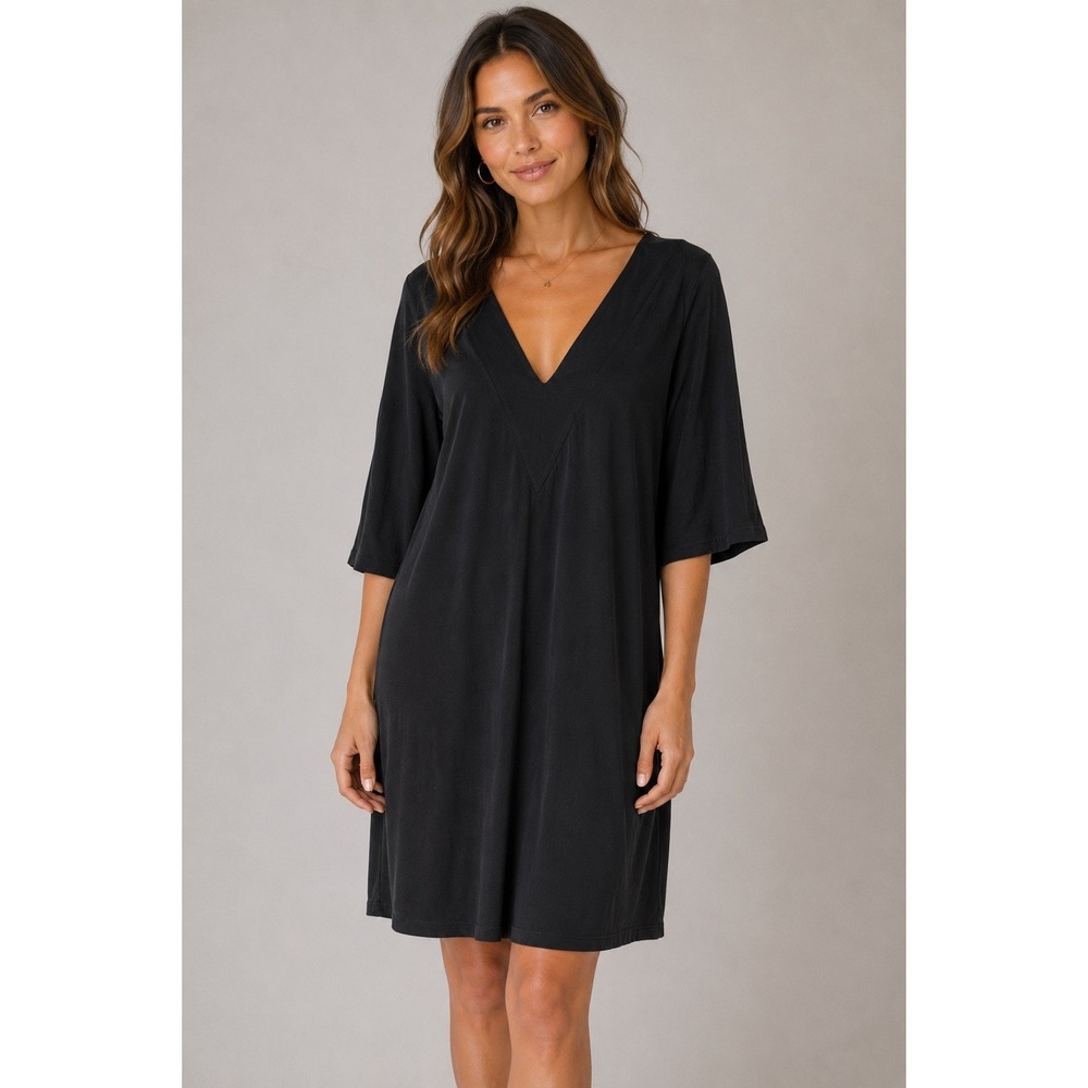 Universal Standard Black Deep V Neck Midi Dress Minimalist XS